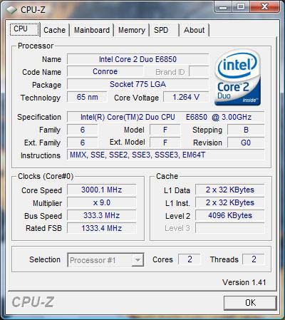 cpu-z Intel Core 2 Duo E6850