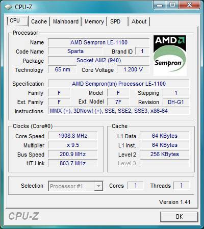 cpu-z Sempron LE-1100