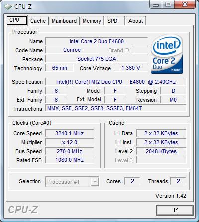 cpu-z Intel Core 2 Duo E4600 oc