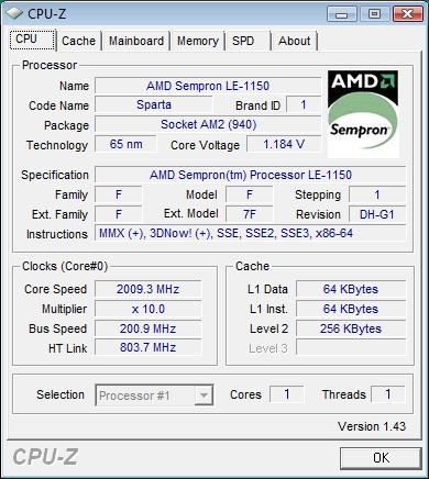 cpu-z Sempron LE-1150