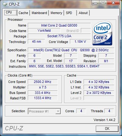 cpu-z Intel Core 2 Quad Q9300
