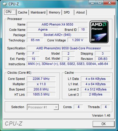 cpu-z AMD Phenom X4 9550