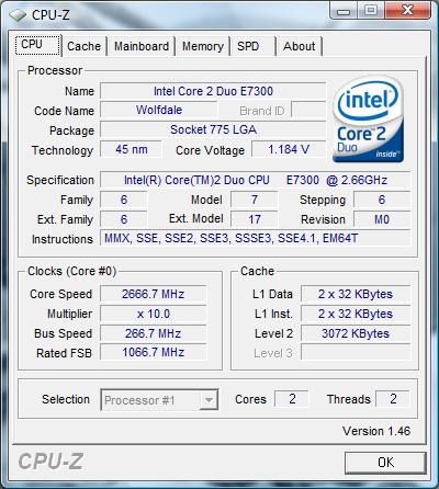 cpu-z Intel Core 2 Duo E7300