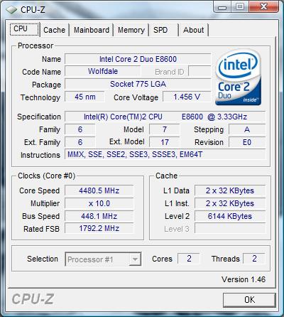cpu-z oc Intel Core 2 Duo E8600