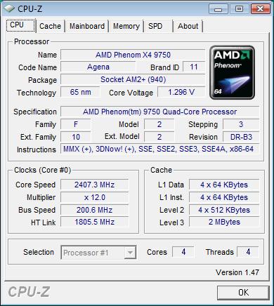 cpu-z AMD Phenom X4 9750