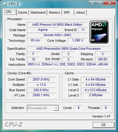 cpu-z AMD Phenom X4 9950 Black Edition