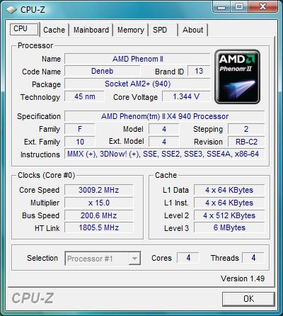 cpu-z AMD Phenom II X4 940 Black Edition