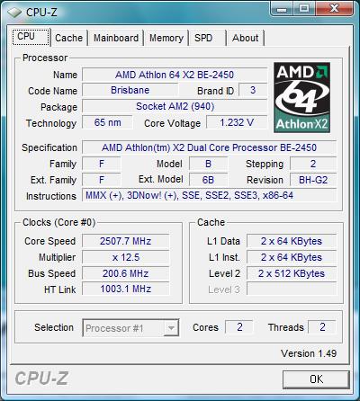 cpu-z AMD Athlon X2 BE-2450