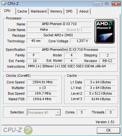 cpu-z AMD Phenom II X3 710