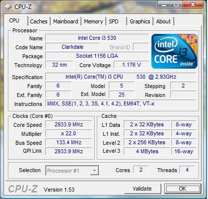 cpu-z Intel Core i3-530