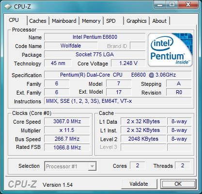 cpu-z Intel Pentium Dual-Core E6600