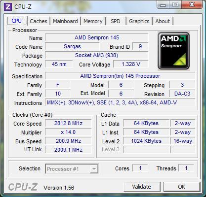 cpu-z AMD Sempron 145