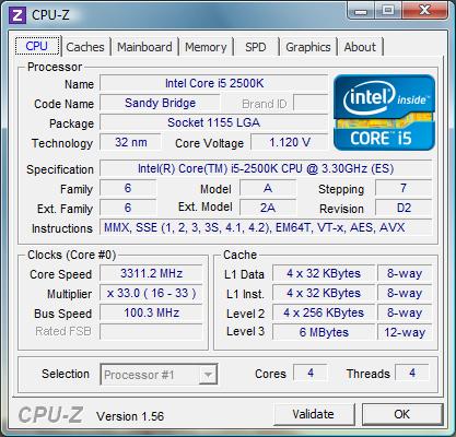 cpu-z Intel Core i5-2500K