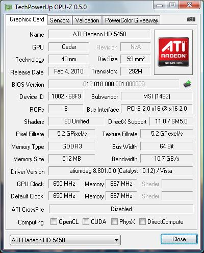 gpu-z MSI R5450-MD512H