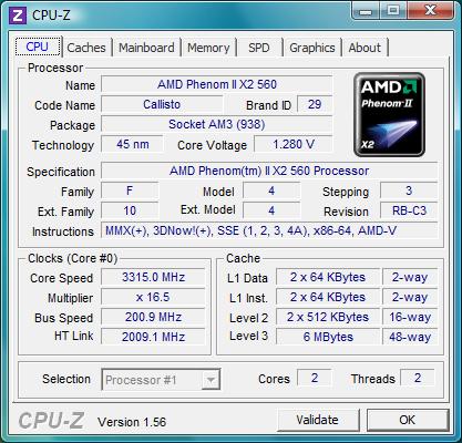 cpu-z AMD Phenom II X2 560