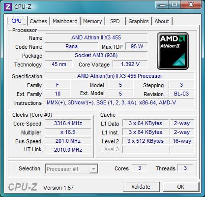 cpu-z AMD Athlon II X3 455