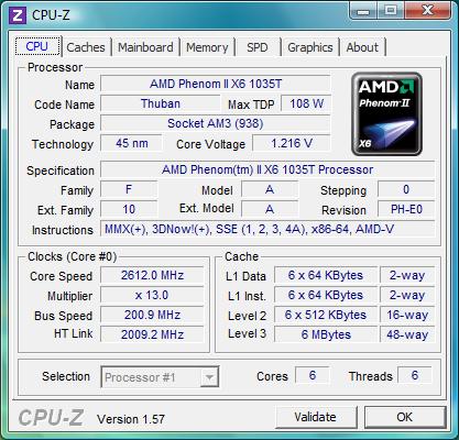 cpu-z AMD Phenom II X6 1035Т