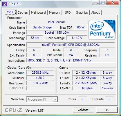 cpu-z Intel Pentium G620
