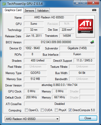 gpu-z Radeon HD 6550D