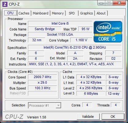 cpu-z Intel Core i5-2310