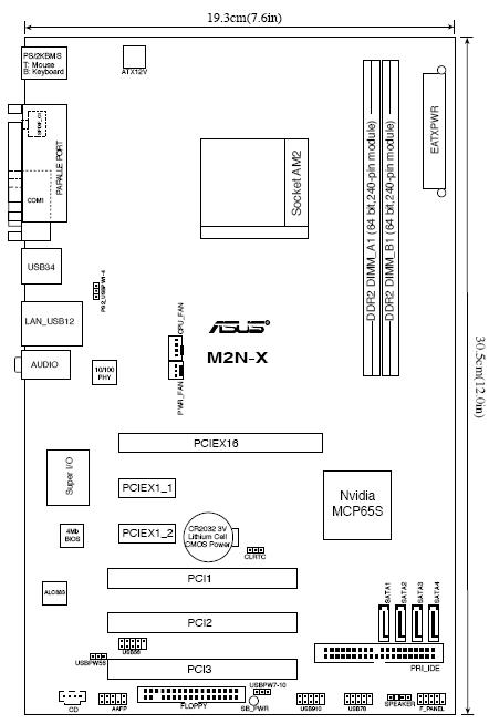 схема розташування елементів на материнській платі ASUS M2N-X
