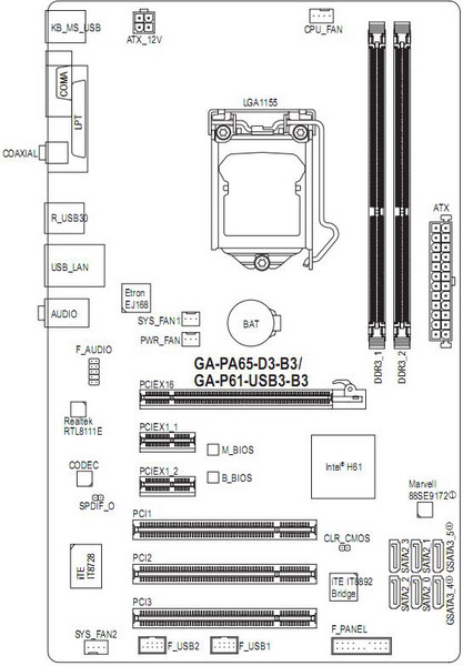 Подключение gigabyte ga p61 usb3 b3