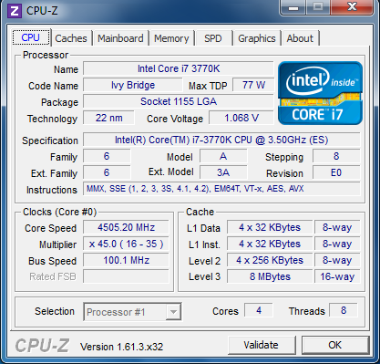 GIGABYTE GA-Z77MX-D3H TH CPU-Z