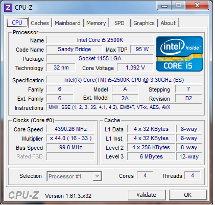 MSI Z77A-GD43 cpu-z Intel Core i5-2500K (Sandy Bridge)