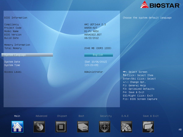 BIOSTAR Hi-Fi A85X UEFI BIOS