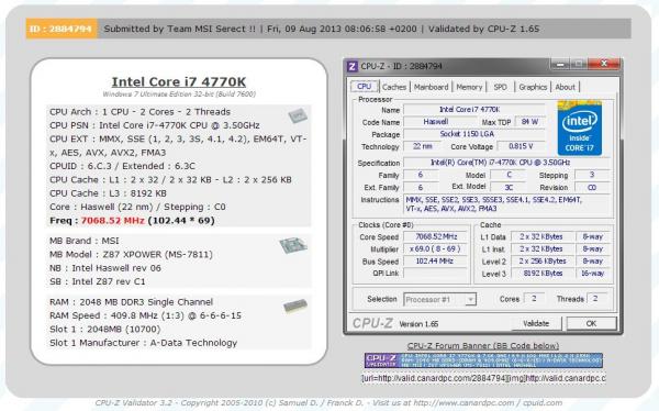 MSI Z87 XPOWER record