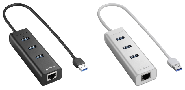 Sharkoon 3-port USB 3.0 Aluminium Hub + RJ45 Ethernet Adapter