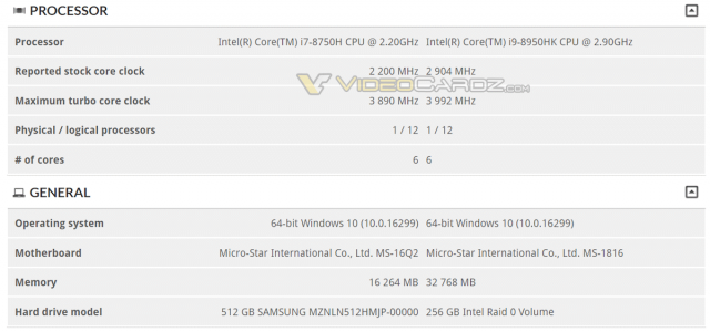 Intel Core i9-8950HK Core i7-8750H