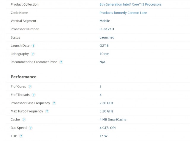 Intel Core i3-8121U