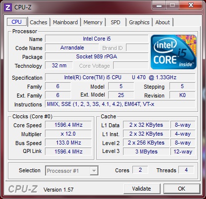 cpu-z Intel Core i5-470UM