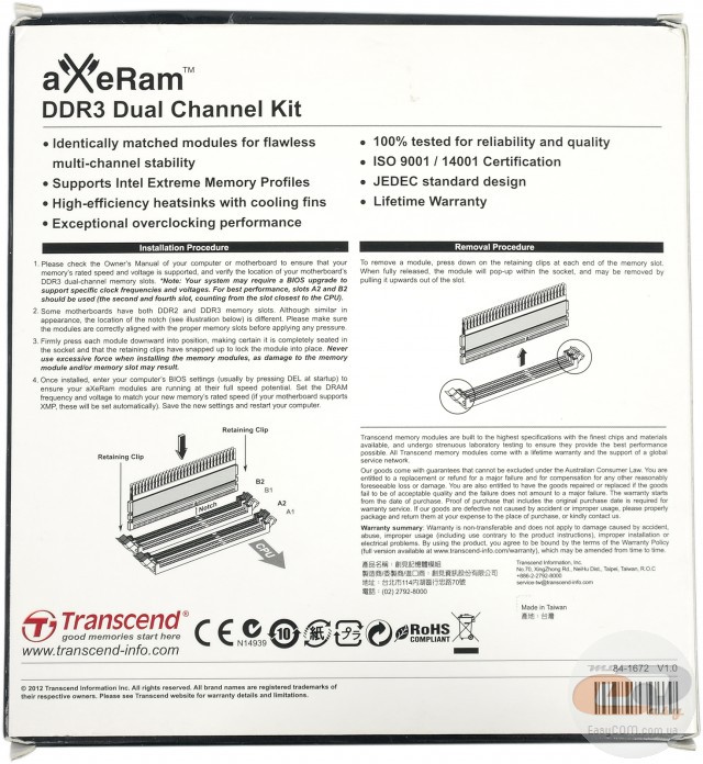 DDR3-2400 Transcend aXeRam TX2400KLN-8GK