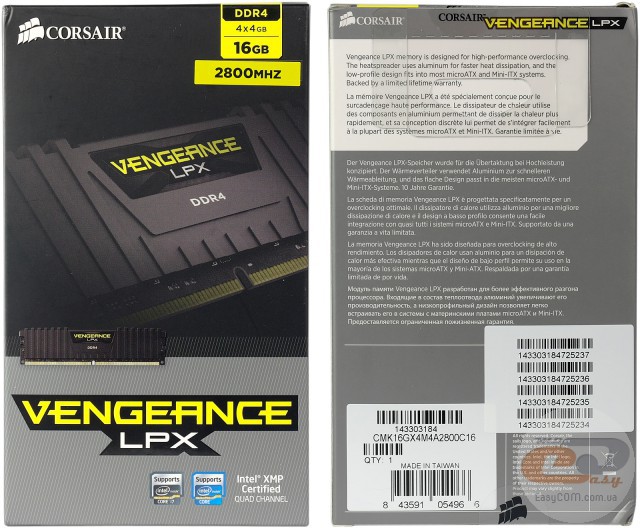 DDR4-2800 Corsair Vengeance LPX CMK16GX4M4A2800C16