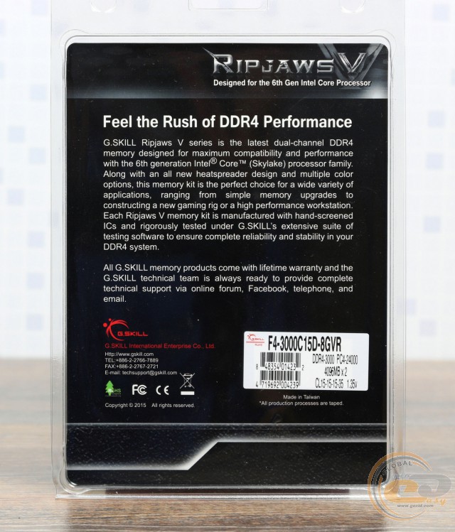 DDR4-3000 G.Skill Ripjaws V F4-3000C15D-8GVR