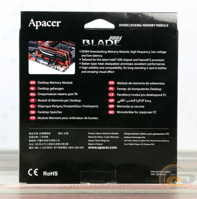 DDR4-3600 Apacer BLADE EK.08GA4.KGBK2