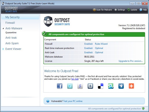 Outpost Security Suite Free 7.1.1.3431.520.1248