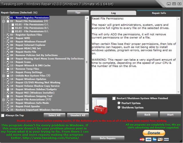 Tweaking.com - Windows Repair
