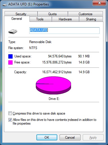 ADATA DashDrive Properties General