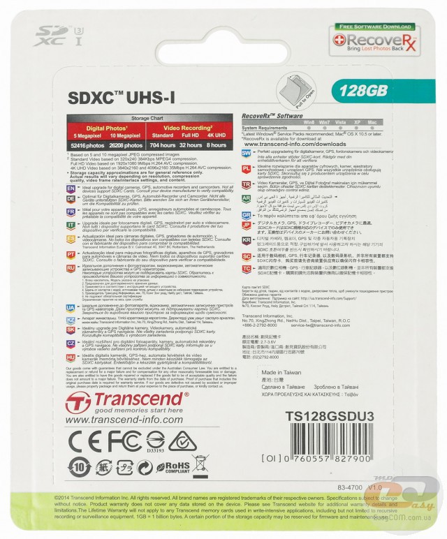 Transcend SDXC UHS-I U3 (TS128GSDU)