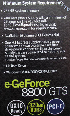 EVGA e-GeForce 8800GTS 320MB Superclocked