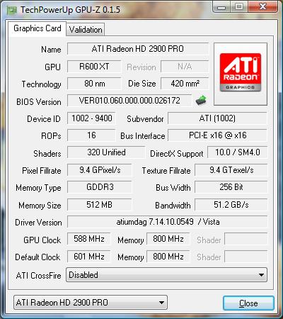 gpu-z ATI Radeon HD 2900 PRO