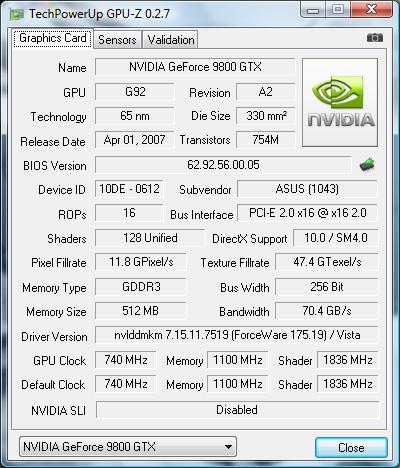 gpu-z ASUS GeForce 9800 GTX+