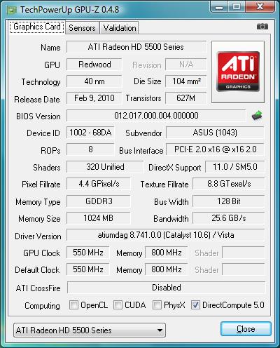 gpu-z ASUS EAH5550/G/DI/1GD3(LP)