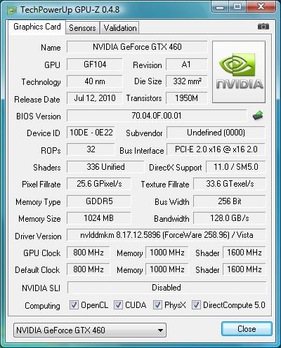 gpu-z Palit GeForce GTX 460 Sonic Platinum