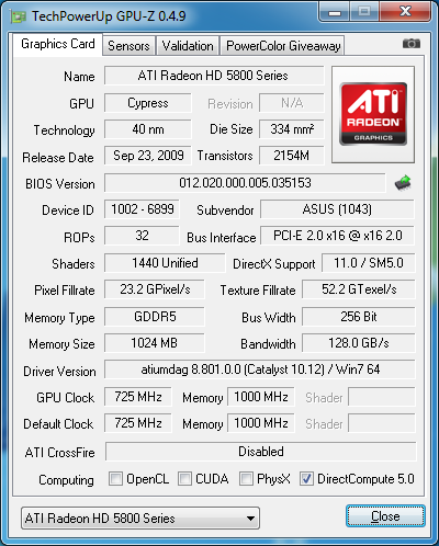 GPU-Z ASUS Radeon HD 5850