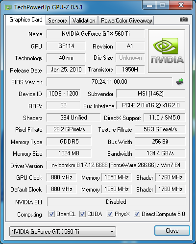 gpu-z MSI GeForce GTX 560 Ti Twin Frozr II/OC