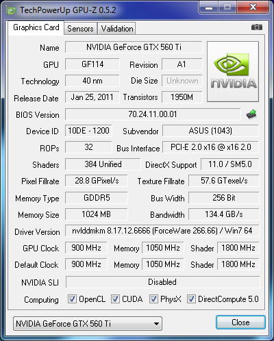 gpu-z ASUS GeForce GTX 560 Ti DirectCU II TOP